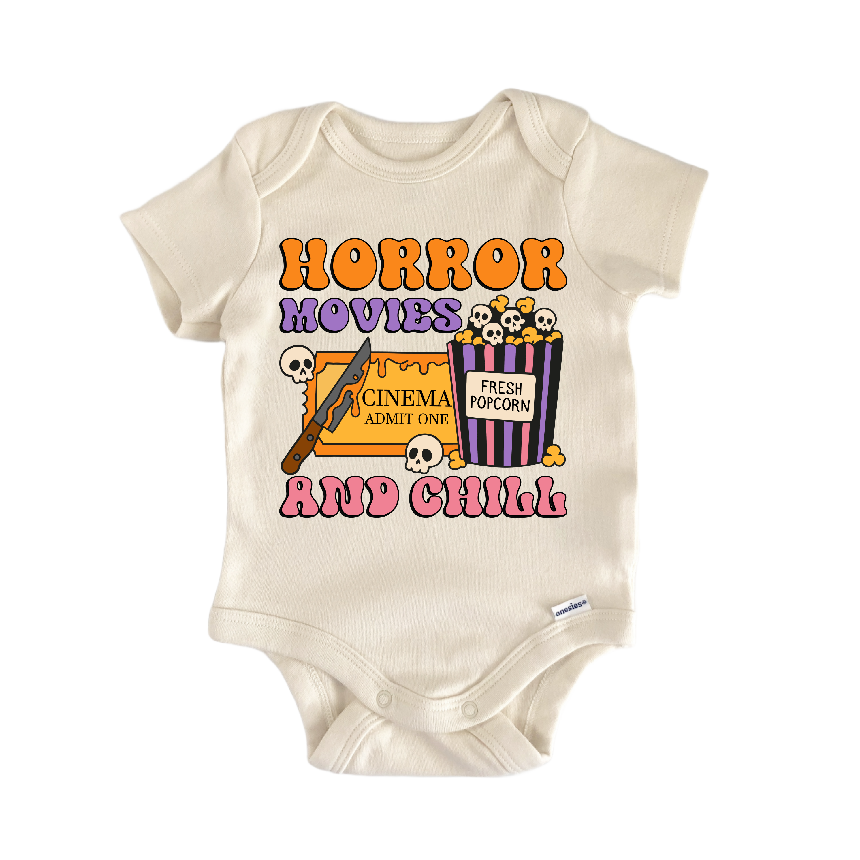 👻 Horror Movies & Chill Baby Onesie – Halloween Movie Night Outfit